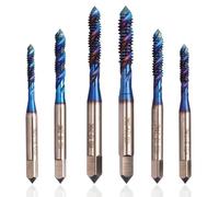 Mesee 6 Pièces Tarauds à Vis Cannelés Spirale en HSS, Tarauds à Goujure Hélicoïdale Outil de Taraudage de Filetage Américain en Acier Rapide Bleu Enduit Foret Taraudage pour Machine