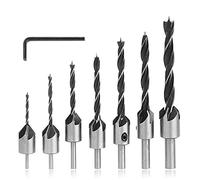 Mesee 7pcs Foret Bois avec Fraise en Acier, Foret Fraisé à Chanfrein Conique 5 Flûte Alésoir de Menuiserie Hélicoïdal, Mèche à Fraiser avec Clé Hexagonale Outil Chanfreinage pour Bois (3-10mm)