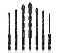 Mesee 7Pcs Forets Hélicoïdaux en Carbure de Tungstène 3-12mm Forets à Maçonnerie en Tige Hexagonale 1/4 pouce Mèche Foret Croisé pour Perçage sur Béton, Pierre, Carreaux, Céramique, Bois, Verre