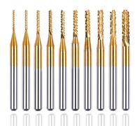 Mesee Jeu de 10Pcs Fraise de Gravure en Bout, 3mm Tige Fraises Rotatives Bavures CNC Fraise Titane Foret Fraisage 0.8-3.175mm au Carbure de Tungstène pour Machine de Gravure PCB CNC