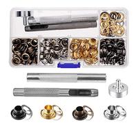 Mesee Kit de 200 Œillets en Laiton de 6 mm, Ensemble Grommets Eyelets Œillets Métalliques avec 3 Outils de Installation d'œillets pour Cuir, Ceinture Chaussures, Vêtement, Bâche, Bricolage, Couture