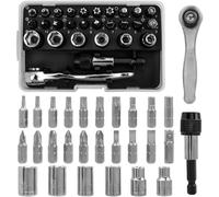 Mesee Kit de 28 Mini Clé à Cliquet Douilles Embouts de Tournevis et Porte-Embout, Clé à Cliquet 1/4" Réversible 72 Dents à Dégagement Rapide avec Douilles Hex Mini Tournevis à Cliquet pour Réparation