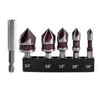 Mesee Lot de 5 forets coniques en cobalt avec extension de foret, forets coniques de 6,35 mm, 9,5 mm, 1,2 cm, 1,9 cm, tige hexagonale de 6,35 mm, 82 degrés, 5 cannelures, pour métal, plastique, bois