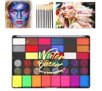 Mesen Lot de 42 couleurs de maquillage pour enfants - Non toxique et lavable - 11 pinceaux professionnels - Scènes peintes - Créativité - Pour adultes et enfants