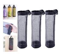 Mesh Hanging Storage Dispenser, 3Pcs Plastic Bag Holder Breathable Mesh Hanging Storage Dispensers, Bag Holder for Plastic Bags, Foldable Breathable Storage Bag with Hook (Black-3pcs)
