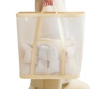 Mesh Laundry Basket | Large Laundry Basket | Freestanding Clothes Hamper | Space-Saving Laundry Hamper | Laundry Basket with Handles | Sturdy Basket for Bedroom, Bathroom