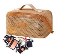 Mesh Makeup Bag | Portable Breathable Pouch with Handle | 9.45x5.12x5.12in Cosmetic Bag | for Women Vacation Skincare Brush Lipstick Toiletries Mirror