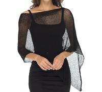 Mesh Poncho Womens Sheer Poncho Lightweight Summer Pullover Sweater Crochet Ups Bathing Suit Cover Up Dress Beach Top (Black,Taille unique)