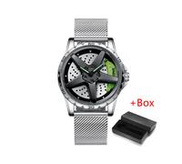 (Mesh Silver Green) Montre de sport BINBOND pour homme, étanche, en acier inoxydable