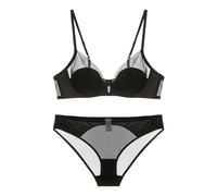 Mesh Smooth Fabric Bra, Gathering Thin Cup and Style Underwear Set, Showing Small Chest, Big(Black,Underpants)