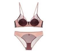 Mesh Smooth Fabric Bra, Gathering Thin Cup and Style Underwear Set, Showing Small Chest, Big(Pink,Underpants)