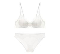 Mesh Smooth Fabric Bra, Gathering Thin Cup and Style Underwear Set, Showing Small Chest, Big(White,Underpants)