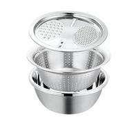 Mesh Strainer Bowl Set - Vegetable Drain Basin With Grater, Stainless Steel Food Drainer Bowl | For Home Apartment Cafe Restaurant Dining Room Kitchen Meal Prep Salad Making