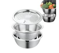 Mesh Strainer Set - Vegetable Fruit Rinsing Bowl, Multipurpose Food Prep Colander with Grater, Sturdy Mesh Drainage and Mixing Function, Ideal for Home Kitchen Meal Prep Salad Cooking Baking