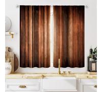 MESHELLY Lot de 2 Panneaux de Rideaux de Cuisine Vintage 69,1 x 99,1 cm - Motif à Rayures - Style rétro - Orange Rouille - Décoration de Cuisine - Cuivre Bronze, Bronze Vieilli, café - Imprimé