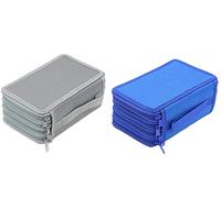 MESHIKAIER 72 Fentes Grande Capacité Sac de Crayon en Toile 4 Étage Trousse de Crayon Zip Porte-Crayon Organisateur de Pinceau Solide et Durable (Bleu + Gris)