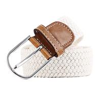 MESHIKAIER Couleur Pure Unisexe Ceinture en Tresse Ceinture Élastique et Extensible Ceinture Tressé avec Boucle en PU Cuir (Blanc)