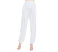 MESHIKAIER Super Doux Sarouel Pantalon Femme en Modal Pantalon Yoga Pantalon Harem Pantalon Bouffant pour Sport Jogging DanseÉlastique et Extensible (Taille S, Blanc)