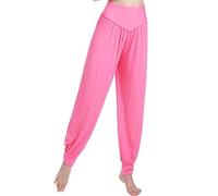 MESHIKAIER Super Doux Sarouel Pantalon Femme en Modal Pantalon Yoga Pantalon Harem Pantalon Bouffant pour Sport Jogging Danse Élastique et Extensible (L, Pink)