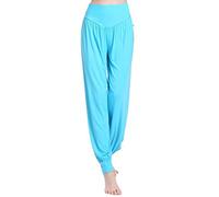 MESHIKAIER Super Doux Sarouel Pantalon Femme en Modal Pantalon Yoga Pantalon Harem Pantalon Bouffant pour Sport Jogging Danse Élastique et Extensible (XL, Bleu Clair)