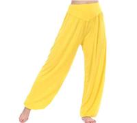 MESHIKAIER Super Doux Sarouel Pantalon Femme en Modal Pantalon Yoga Pantalon Harem Pantalon Bouffant pour Sport Jogging Danse Élastique et Extensible (3XL, Jaune)