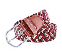 MESHIKAIER Unisexe Ceinture en Tresse Ceinture Élastique et Extensible Ceinture Tressé avec Boucle en PU Cuir (Rouge Vert Beige)