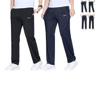 Meshirons - Pantalon décontracté en maille de soie glacée pour homme de plus de 55 ans, Noir + bleu marine, L