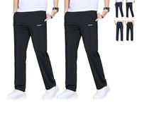 Meshirons - Pantalon décontracté en maille de soie glacée pour homme de plus de 55 ans, Noir + noir, XXL