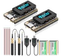 Meshnology Ensemble de 2 cartes de développement ESP32 LoRa V4 + Batterie 3000mAh, Carte ESP32-S3 SX1262 LoRa WiFi Bluetooth améliorée avec 2MB PSRAM, 16MB Flash, Antenne 915 MHz, Support OLED, GPS