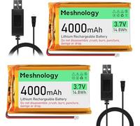 Meshnology Lot de 2 batteries LiPo 3,7 V 4000 mAh avec câble de charge USB (124065) avec carte de protection, ruban isolant et connecteur micro JST-1,25 pour carte modulaire AR duino ESP32, drone et