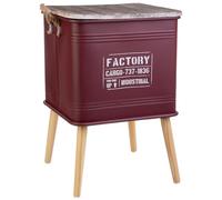 Mesita Caja De Metal, Tapa Y Patas De Madera Y Asas De Cuerda Impresa Rojo