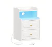 Mesita de Noche con Luz LED y Estación de Carga, Mesa de Noche con 2 Cajones y 1 Compartimento Abierto, Mesa Auxiliar, para Dormitorio, Salón, Estilo Moderno, Blanco À propos de cet article1.[Table de
