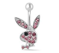 MESKEL 1pc nombril anneaux lapin nombril anneaux lapin ventre anneaux pour femmes pierre gemme rose bleu lapin faux ventre Piercing broche