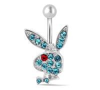 MESKEL 1pc Nombril Anneaux Lapin Nombril Anneaux Lapin Ventre Anneaux pour Femmes Pierre gemme Rose Bleu Lapin Faux Ventre Piercing Broche