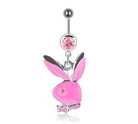 MESKEL 1pc nombril anneaux lapin nombril anneaux lapin ventre anneaux pour femmes pierre gemme rose bleu lapin faux ventre Piercing broche