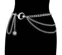 MESKEL Chaîne de Taille en métal Multicouche pour Femmes, 1 pièce, Ceinture de Robe, Jupe, Ceinture avec étoile de Lune, vêtements en Or et Argent