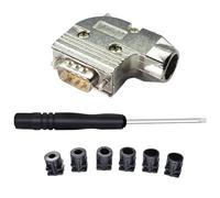 Meskliu Connecteur de dérivation DB9, connecteur à souder DB9, adaptateurs série mâle RS232 D-SUB 9 broches, panneau de dérivation à souder à 90 degrés, capot en métal avec étui, boulons longs, tuyau