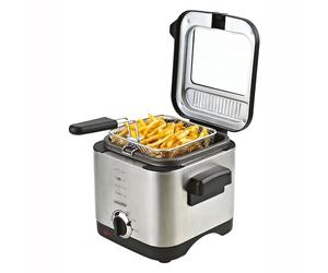 Mesko MS4910 Friteuse Électrique à Huile, Capacité de 1,5 L, Température Réglable, Cuve Antiadhésif, Couvercle avec Filtre Anti-odeur et Fenêtre de Contrôle, Nettoyage Facile, 900W, Inox