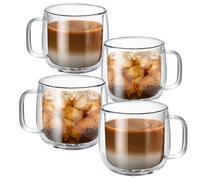 MESNEY Mug en Verre Double Paroi, Tasse à Café de 300ml en Verre Borosilicate Résistant à Haute Température, Tasse à Thé, Compatible Lave-vaisselle, Idéale pour Boissons Chaudes et Froides, 4 Pièces