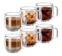 MESNEY Mug en Verre Double Paroi, Tasse à Café de 300ml en Verre Borosilicate Résistant à Haute Température, Tasse à Thé, Compatible Lave-vaisselle, Idéale pour Boissons Chaudes et Froides, 6 Pièces