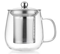 MESNEY Tasse à thé en borosilicate avec couvercle et filtre, pour thé en vrac et thé fleuri, grande tasse de 500 ml.
