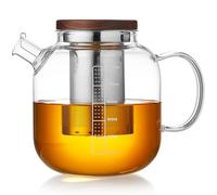 MESNEY Théière en verre avec infuseur et couvercle - Théière en verre borosilicate de 1,2 l avec poignée résistante à la chaleur - Infuseur en maille d'acier inoxydable pour feuilles et thé en fleurs