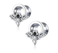 Mesnt 1 Paire Écarteur 12mm Acier, Chauve-Souris avec Cubic Zirconia Tunnel Expansion Oreille Dilatation Piercing, Argent
