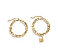 Mesnt 2 Pièces Bracelet de Cheville Femme Fille Chaîne gourmette avec Pendentif Cadenas Bracelets de Cheville Plaqué Or Chaînes de Cheville Pied Bijoux Ensemble pour Femmes Filles, 27CM