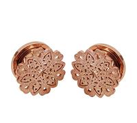 Mesnt 2Pcs Kit Ecarteur 14mm, Rond avec Fleur Creuse Tunnel Expansion Oreille Dilatation Piercing en Acier Inoxydable, Or Rose