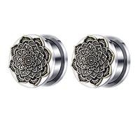Mesnt 2Pcs Lot Ecarteur Oreille 8mm, Fleur de Mandala Ear Gauges Elargisseur Piercing Bijoux Ecarteur en Acier Inoxydable, Argent Or