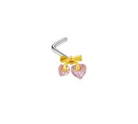Mesnt Anneau de Nez Acier Inoxydable, 1pcs 20G Clous de nez percés en forme de L Nœud papillon et cœur avec zircone cubique, Or rose-Style 1, 0.8x7mm