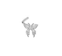 Mesnt Anneau Nez Acier Chirurgical, 1pcs 20G Clous de nez percés en forme de L Papillon orné de zirconiums cubiques, Argent, 0.8x7mm