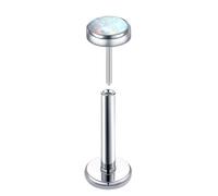 Mesnt Anneau Piercing Titane, 1pcs 16G Clous de nez percés sans filetage Rond de 4 mm avec opale, Opale blanche argentée, 1.2x6mm