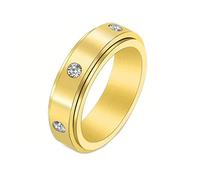 Mesnt Bague Acier Inoxydable Doré, Anneau Fidget Spinner Anti-Stress en Zircone Cubique Or Taille 66.5